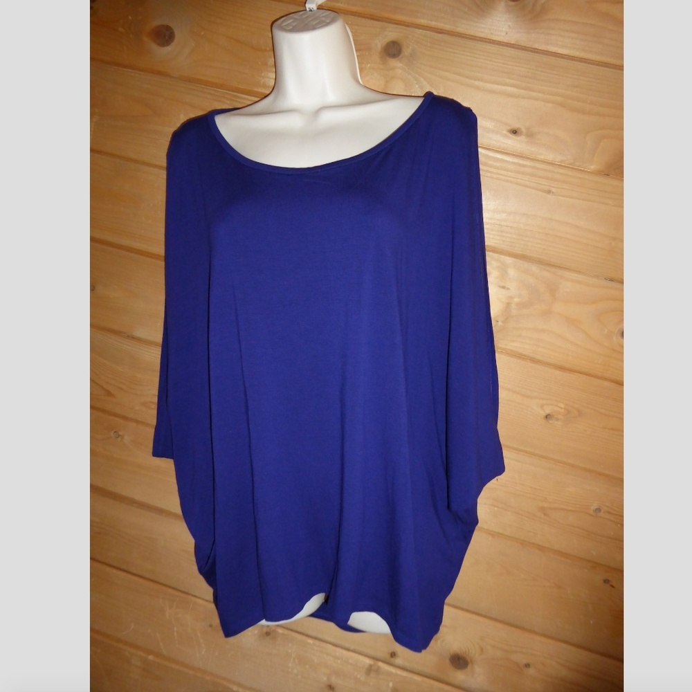 Eileen Fisher Indigo Blue Open Shoulder Shirt Tank Jersey Drape Top